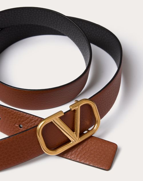 Valentino Garavani - Vlogo Signature Reversible Elk-print Calfskin Belt 30 Mm - Saddle Brown/black - Man - Belts