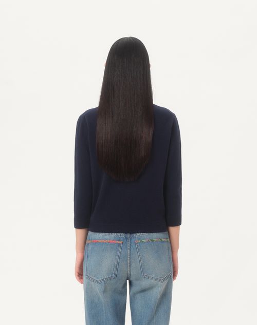 Cardigan With Bow for Woman in Navy/ Red | Valentino US Cardigan With Bow for Woman in Navy/ Red | Valentino US