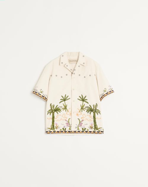 Valentino - Cotton Canvas Shirt With Floral Embroidery - Shell - Man - Shirts