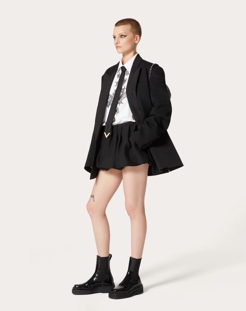 Valentino - Chemise Brodée En Popeline Compacte - Blanc/noir - Femme - Prêt-à-porter