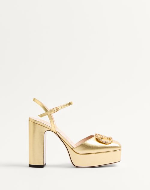 Valentino Garavani - Vlogo Signature Platform Pump In Laminated Nappa 115mm - Antique Brass/crystal - Woman - Pumps