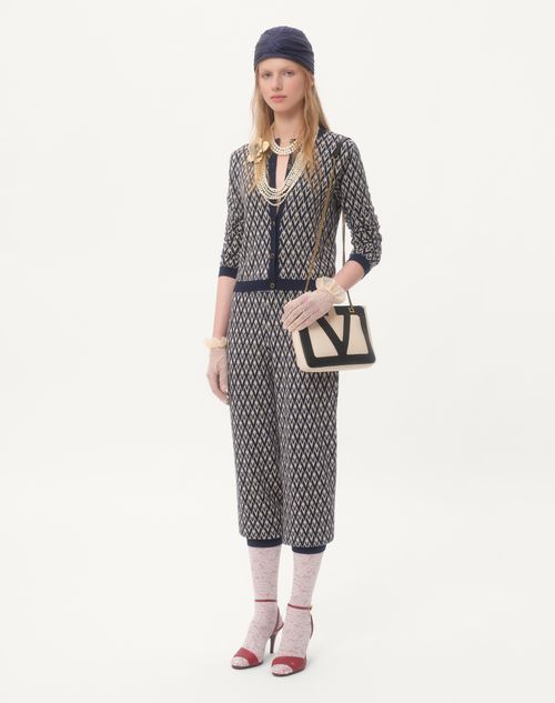 Valentino - Toute La V Jacquard Wool Knit Trousers - Cream/navy - Woman - Trousers And Shorts