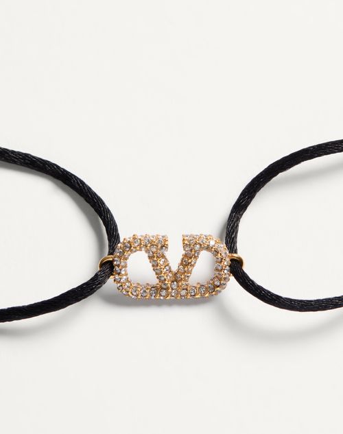 Valentino Garavani - Vlogo Signature Bracelet In Cotton And Swarovski® Crystals - Black - Woman - Accessories