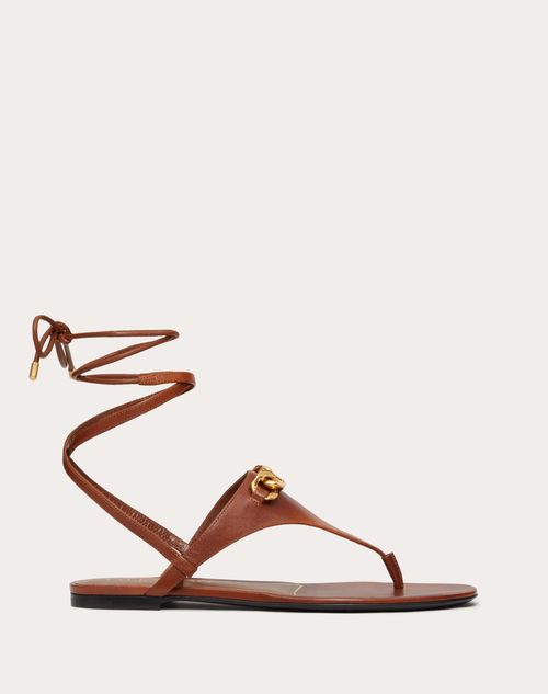 Valentino Garavani - Vlogo Chain Calfskin Flat Thong Sandals - Tan Brown - Woman - Flat Sandals