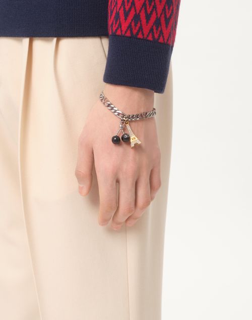 Valentino Garavani - Valentino Garavani Chez Valentino Bracelet In Metal, Enamel And Swarovski® Crystals - Palladium - Man - Jewellery