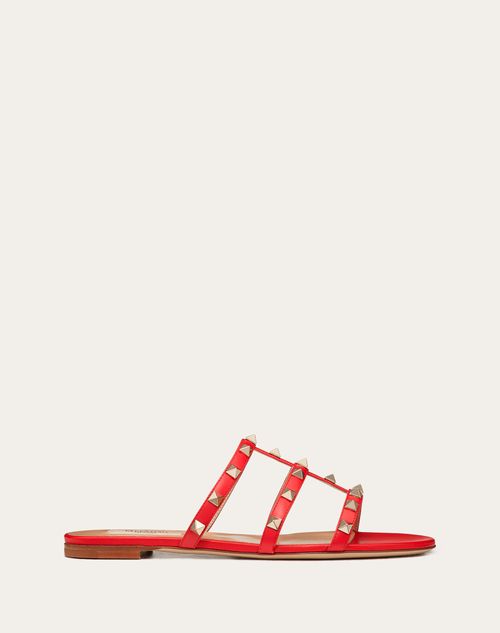 Rockstud Flat Slide Sandal for Woman in Poudre | Valentino US