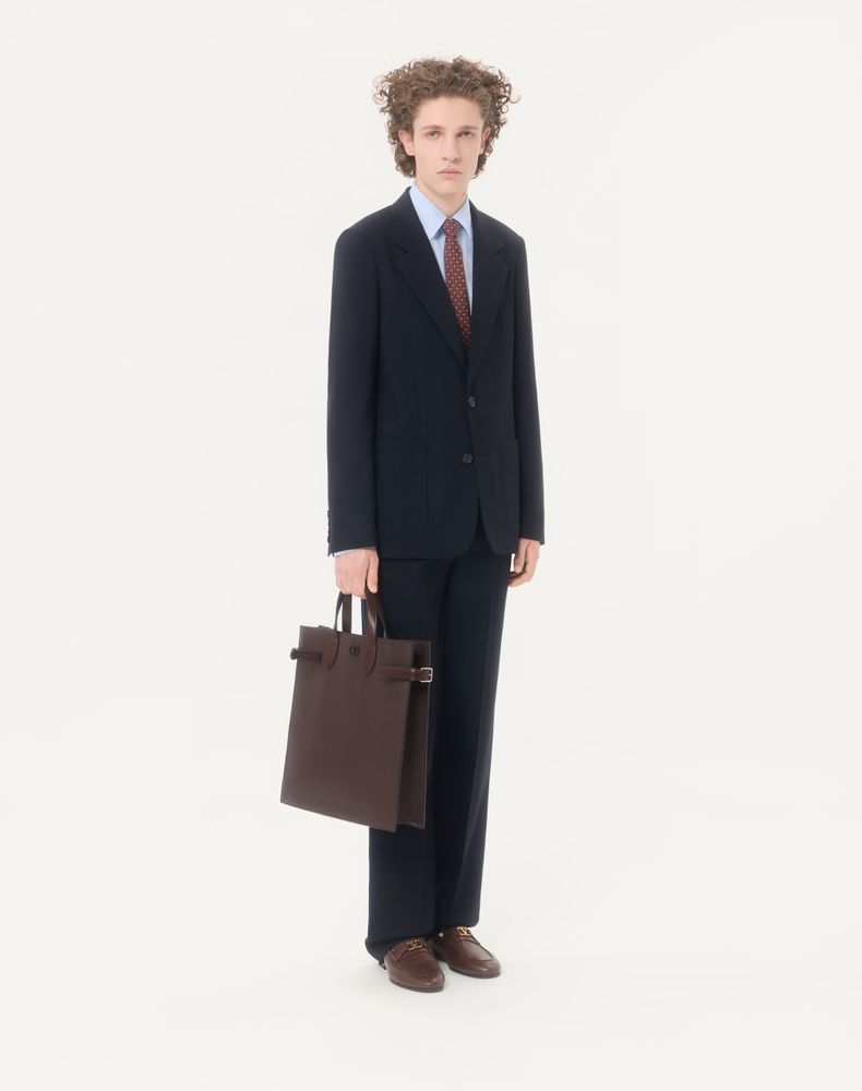 Valentino Single-Breasted Jacket In Natté Wool Man Dark Blue 52