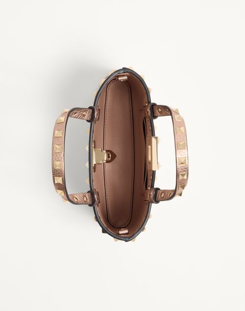 Valentino Garavani - Mini Rockstud Shopping Bag In Laminated Grainy Calfskin. - Rose Cannelle - Woman - Valentino Garavani Rockstud