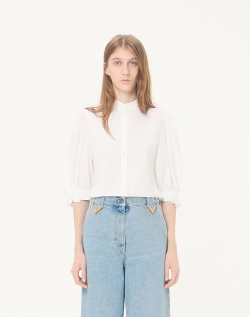 Valentino - Camicia Valentino In Popeline Ricamata - Latte - Donna - Camicie E Top