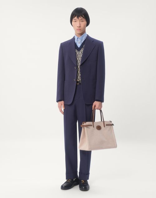 Valentino - Pantalon En Gabardine De Laine Avec Revers - Indigo - Homme - Prêt-à-porter