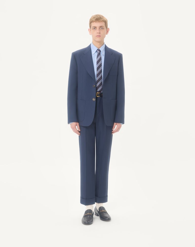 Valentino Wool Gabardine Trousers With Turn-Ups Man Blue 44
