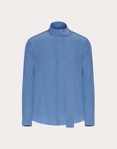 Valentino - Chemise En Soie Lavée Avec Foulard Sur L’encolure - Bleu Ciel - Homme - Chemisiers