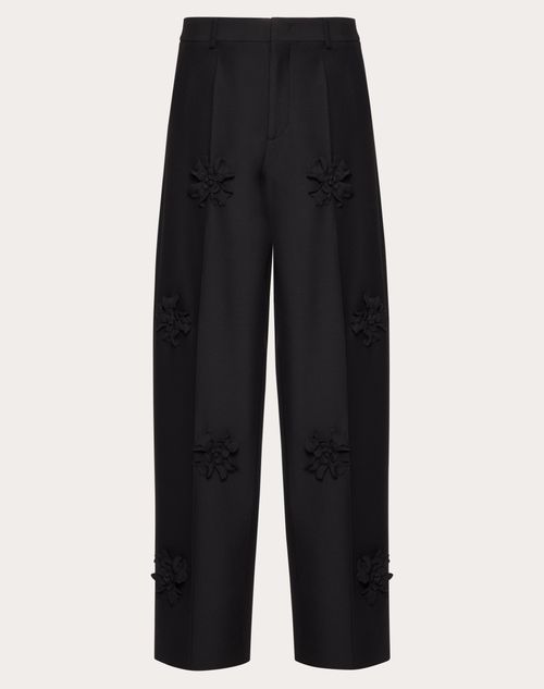 Valentino - Crepe Couture Pants With Embroidered Floral Patches - Black - Man - Pants