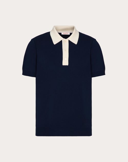 Valentino - Polo En Laine Avec Broderie Vlogo Signature - Bleu Marine/ivoire - Homme - Maille