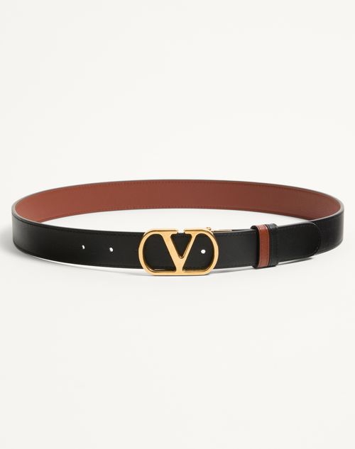 Valentino Garavani - Vlogo Signature Reversible Shiny Calfskin Belt - 30mm / 1.2 In. - Black/deep Caramel - Woman - Belts - Accessories