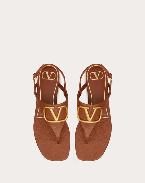 Vlogo Signature Flat Thong Sandal In Grainy Calfskin for Woman in