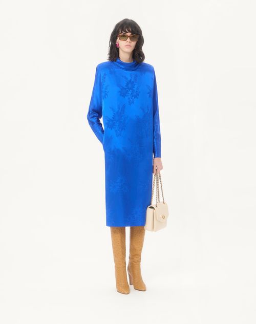 Valentino - Midi Dress In Shiny-matte Flowerism Sunflowers Jacquard - Cobalt - Woman - Dresses