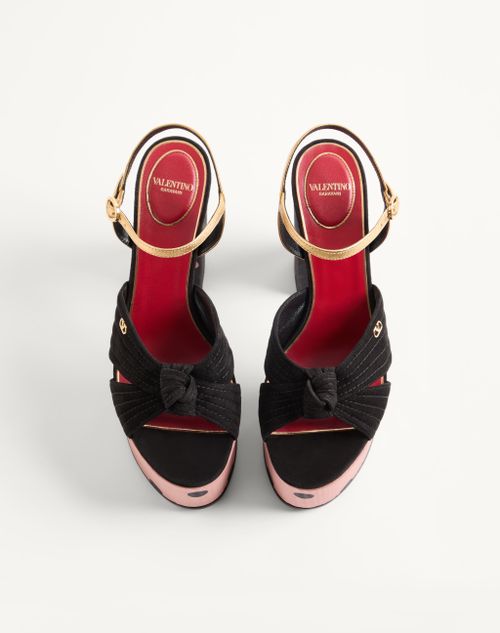 Valentino Garavani - Sandalo Con Plateau Crasher In Tessuto Moiré Con Stampa Plus De Pois 125mm - Nero/rosa - Donna - Sandali