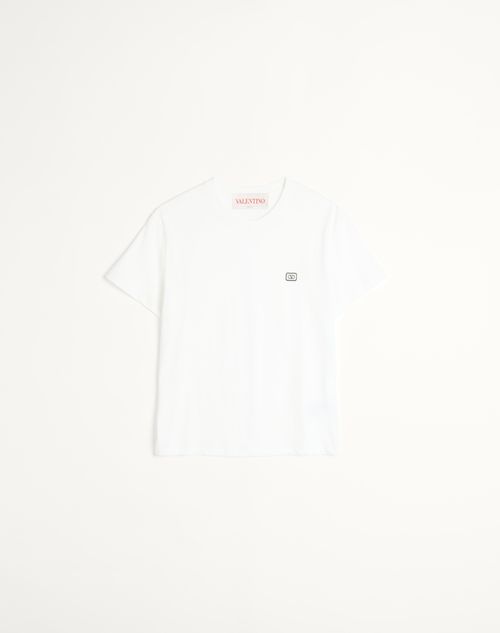 Valentino - Cotton T-shirt With Vlogo Patch - Ivory - Man - Tshirts And Sweatshirts