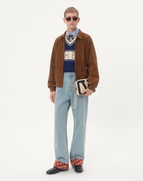 Valentino - Denim Trousers With Jacquard Hem - Light Denim - Man - Denim
