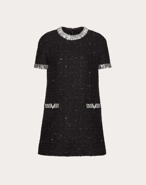 Valentino - Embroidered Glaze Tweed Short Dress - Black/silver - Woman - Dresses