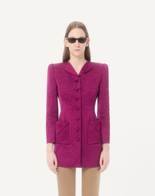 Valentino - Embroidered Satin Cady Caban Coat - Purple Magenta - Woman - Jackets And Blazers