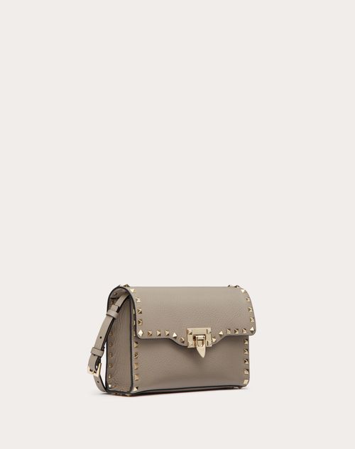 Valentino Garavani - Small Rockstud Grainy Calfskin Crossbody Bag - Dove Grey - Woman - Valentino Garavani Rockstud