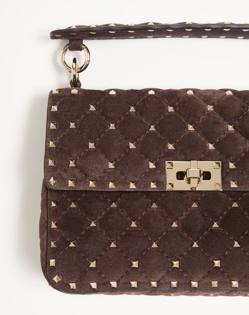 Valentino Garavani - 발렌티노 가라바니 락스터드 스파이크 스웨이드 미디엄 백 - 에보니 - 여성 - 숄더백