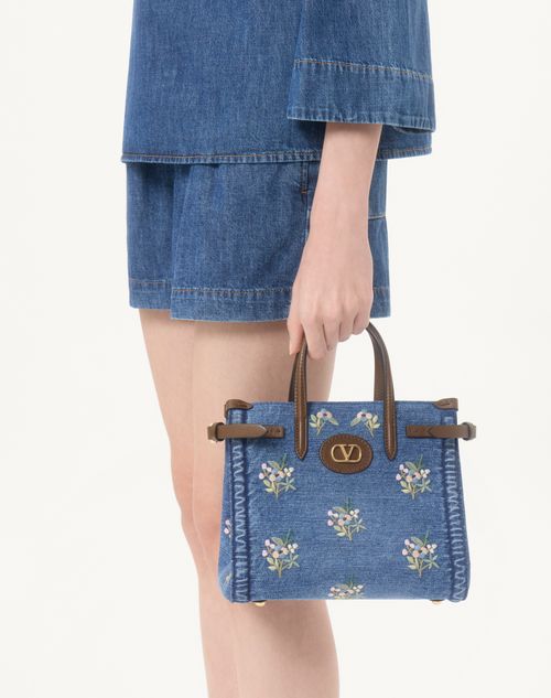 Valentino Garavani - Valentino Garavani Antibes Small Embroidered Denim Shopping Bag - Denim - Woman - Totes