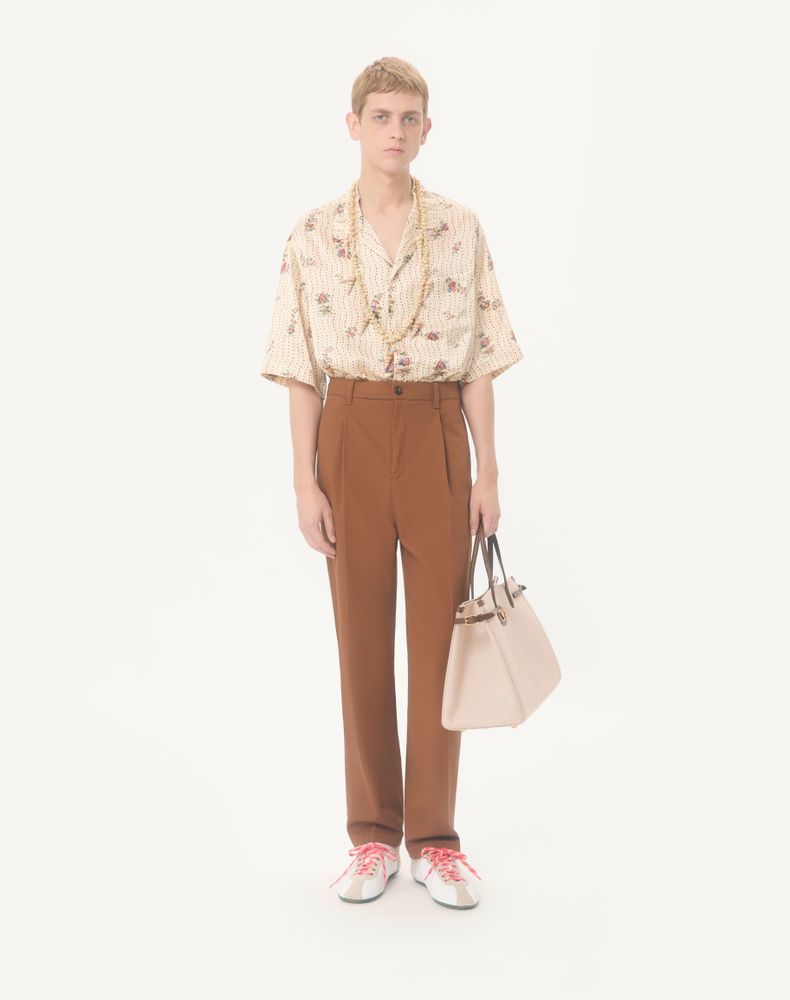 Valentino Silk Bowling Shirt With Papier Floral Print Man Butter 46