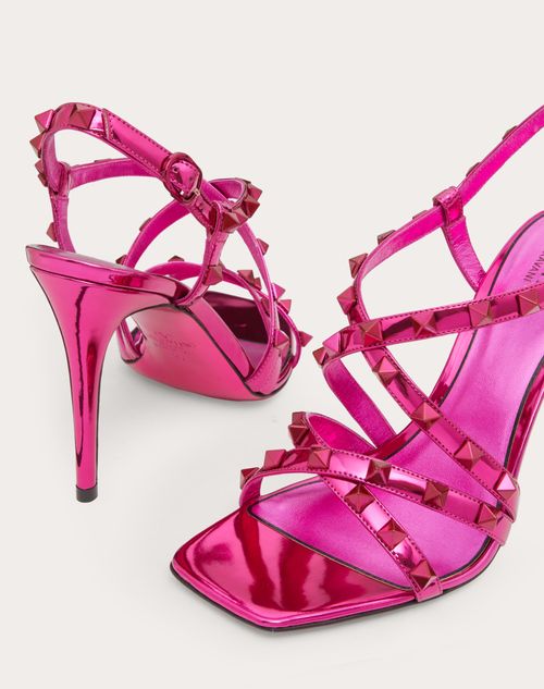 Valentino Garavani - Rockstud Mirror-effect Sandal With Straps And Tone-on-tone Studs 100mm - Pink - Woman - Woman View All