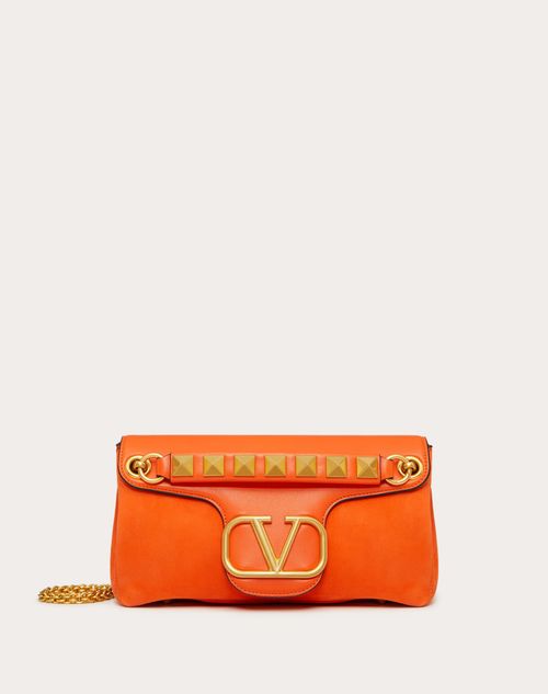 Valentino Garavani - Stud Sign Shoulder Bag In Nappa And Suede Leather - Orange - Woman - Gifts For Her