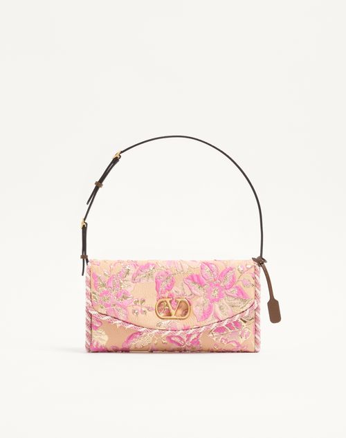 Valentino Garavani - Valentino Garavani Devain Small Shoulder Bag In Jacquard Cloqué Fabric - Beige/pink - Woman - Shoulder Bags