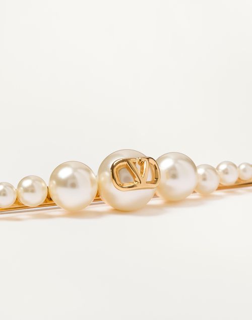 Valentino Garavani - Vlogo Signature Metal And Pearl Hair Clip - Gold - Woman - Hair Accessories