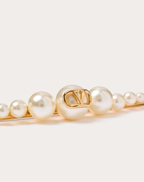Valentino Garavani - Vlogo Signature Metal And Pearl Hair Clip - Gold - Woman - Hair Accessories