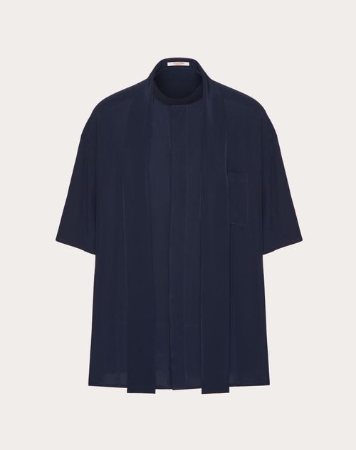 Valentino - Bowlinghemd Aus Seide Mit Schalkragen - Marineblau - Mann - Hemden