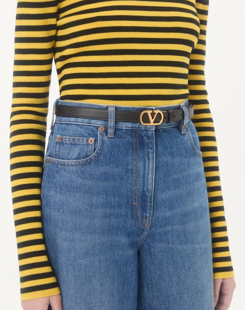 Valentino Garavani - Reversible Vlogo Signature Belt In Glossy Calfskin 20 Mm - Black/pure Red - Woman - Belts