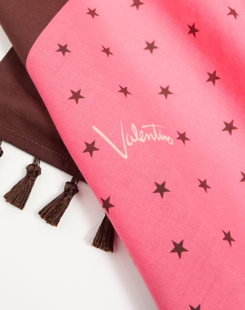 Valentino Garavani Cotton Sarong With Stelline E Firma Starry Print With Tassel Trim Woman Coral/Chocolate Uni