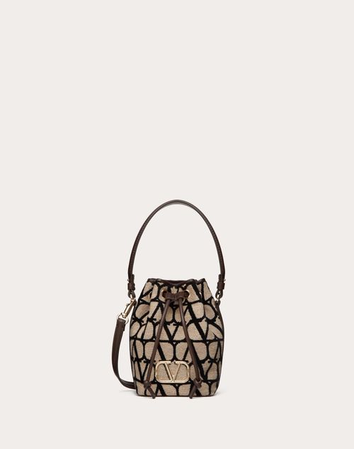Valentino Garavani - Mini Vlogo Signature Bucket Bag In Toile Iconographe - Beige/black - Woman - All About Logo