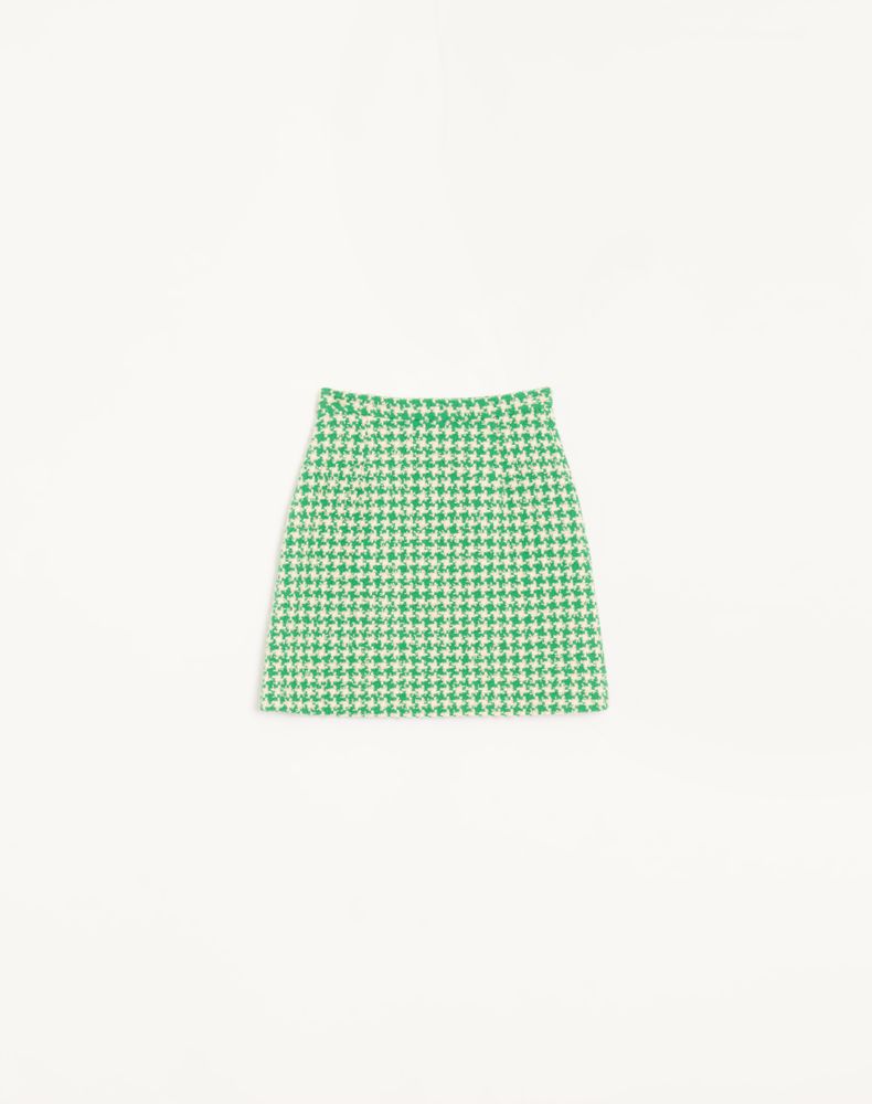 Valentino Houndstooth Tweed Short Skirt Woman Green/Birch 44