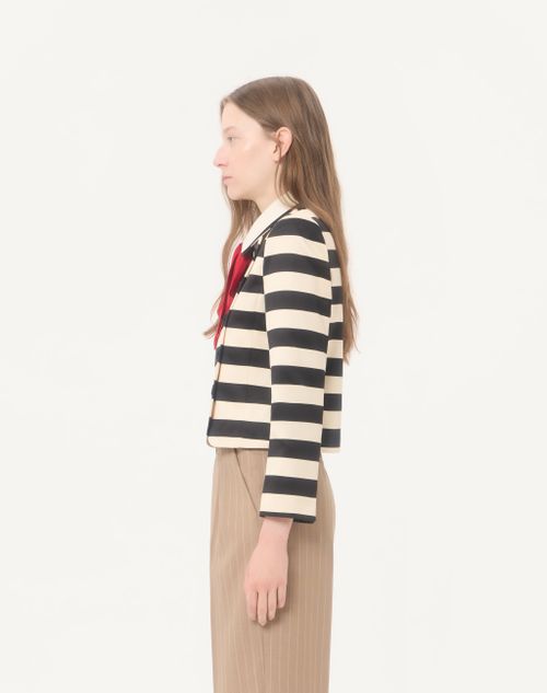 Valentino - Maxi Barré Cotton Satin Jacket - Vanilla/black/paris - Woman - Jackets And Blazers