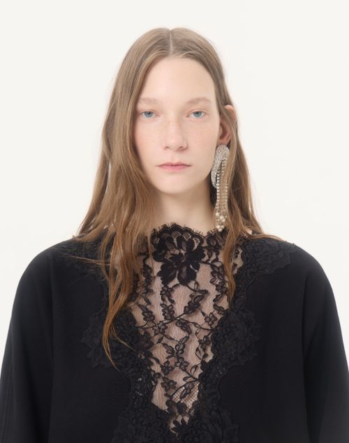 Valentino - レース コットンジャージー スウェットシャツ - ブラック - ウィメンズ - Tシャツ & スウェット