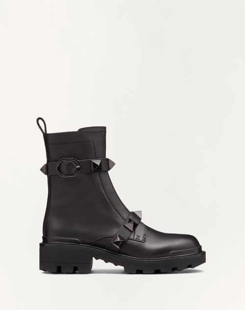 Valentino Garavani - Botas Militares Roman Stud De Piel De Becerro Con Tachuelas En El Mismo Tono Y Tacón De 40 mm - Negro - Mujer - Calzado