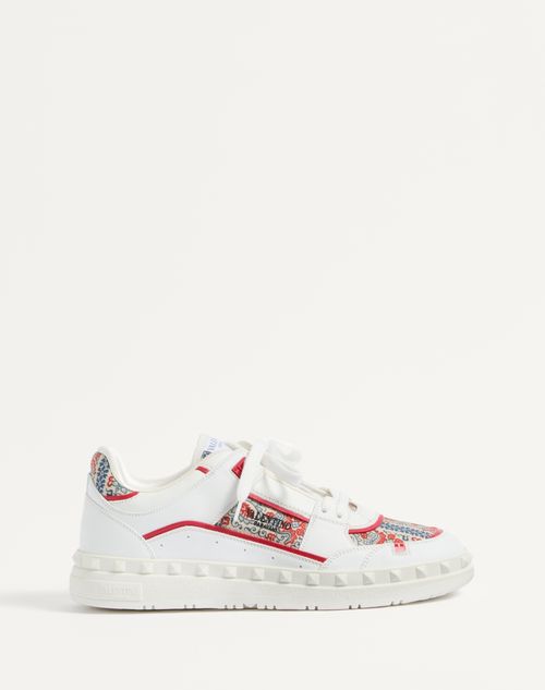 Valentino Garavani - Freedots Low-top Sneaker In Calfskin And Voyage Imaginaire Fabric - White/multicolor/coral - Man - Sneakers