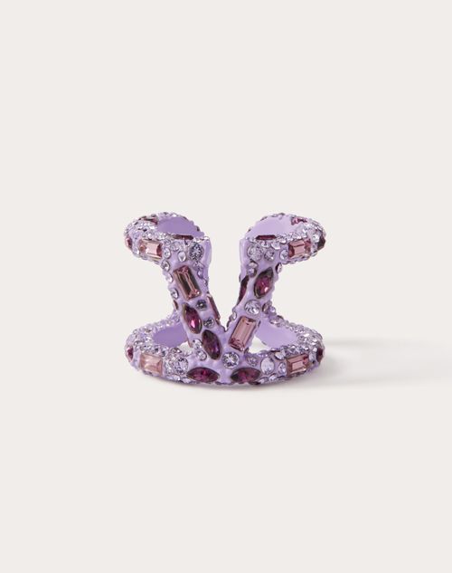 Valentino Garavani - Vlogo Signature Rhinestone Ring In Metal, Enamel And Matching Crystals - Gold/purple/multicolor - Woman - Woman Bags & Accessories Sale