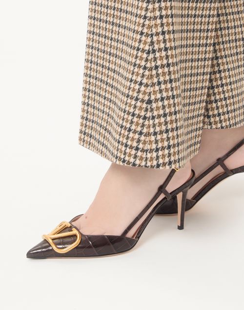 Valentino Garavani - Vlogo Signature Slingback-pumps Aus 80 Mm Bedrucktem Kalbsleder - Oak Brown - Frau - Pumps