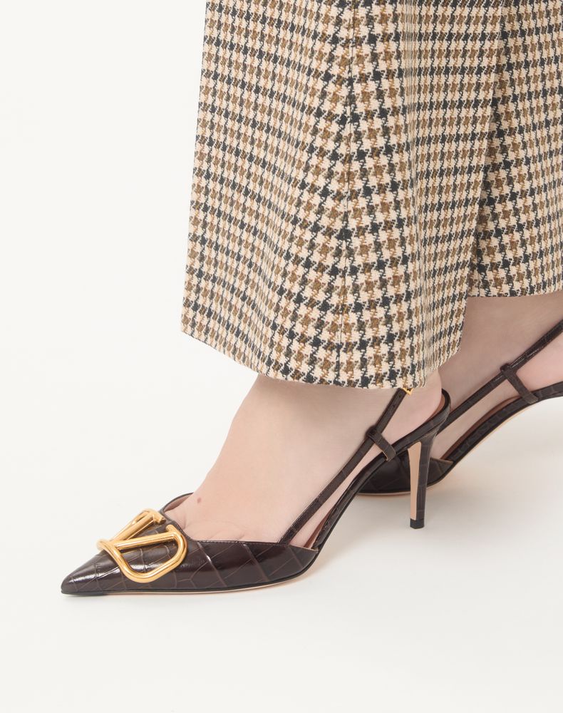 Valentino Garavani Vlogo Signature Slingback Pumps In 80Mm Printed Calfskin Woman Oak Brown 39.5