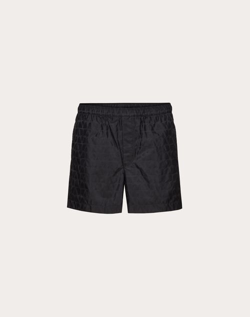 Valentino - Badehose Aus Nylon Mit Toile Iconographe-muster - Marineblau - Mann - Beachwear