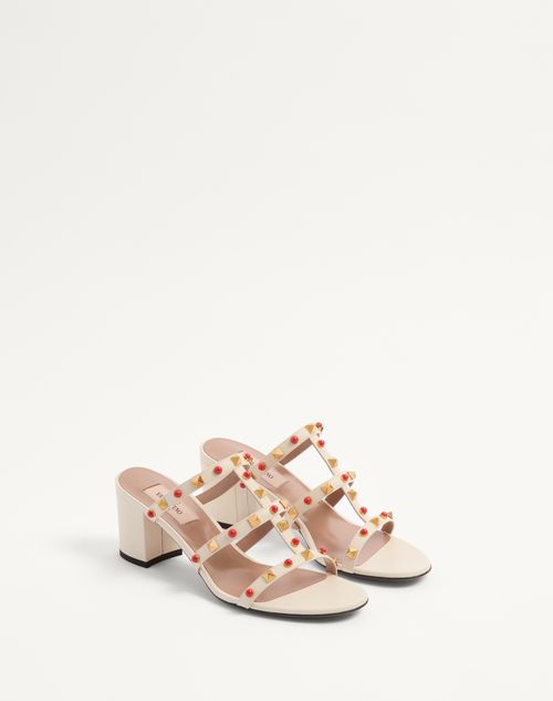 Valentino Garavani - Rockstud Slide Sandal In Calfskin With Cabochon Stones 60mm - Ivory/coral - Woman - Sandals