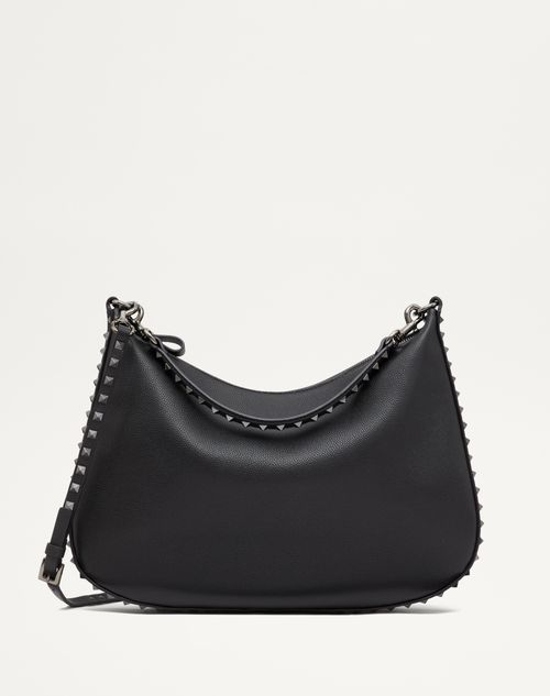 Valentino Garavani - Valentino Garavani Rockstud Hobo Bag In Grainy Calfskin - Black - Woman - Valentino Garavani Rockstud